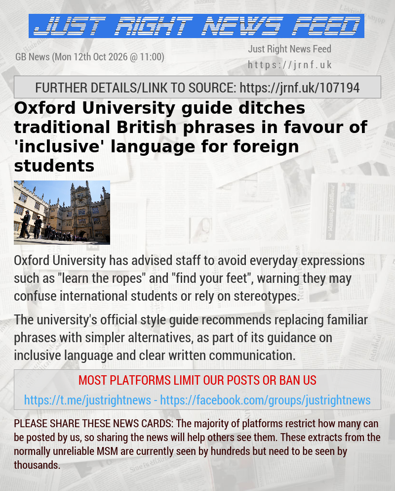 Oxford University guide ditches traditional British phrases in favour of ’inclusive’ language for foreign students