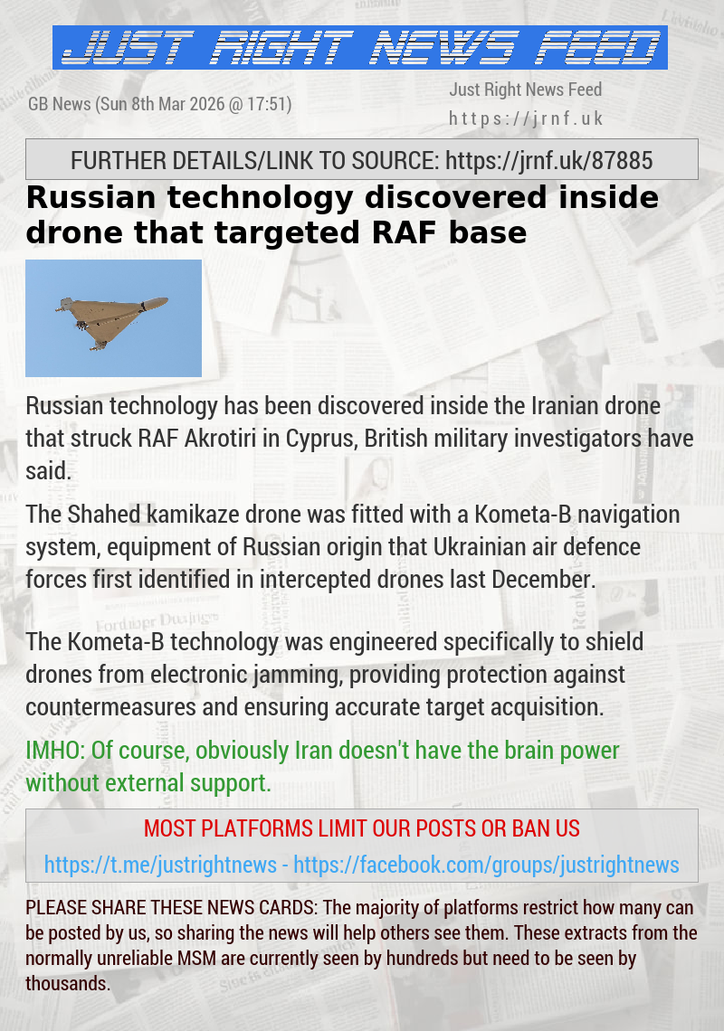 Russian technology discovered inside drone that targeted RAF base