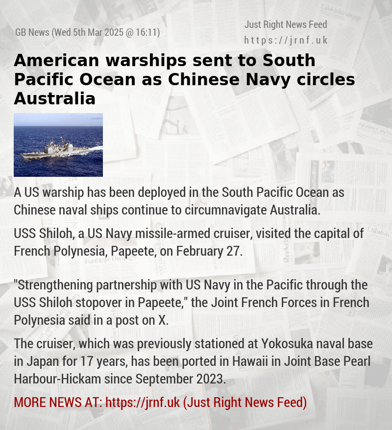 American warships sent to South Pacific Ocean as Chinese Navy circles Australia