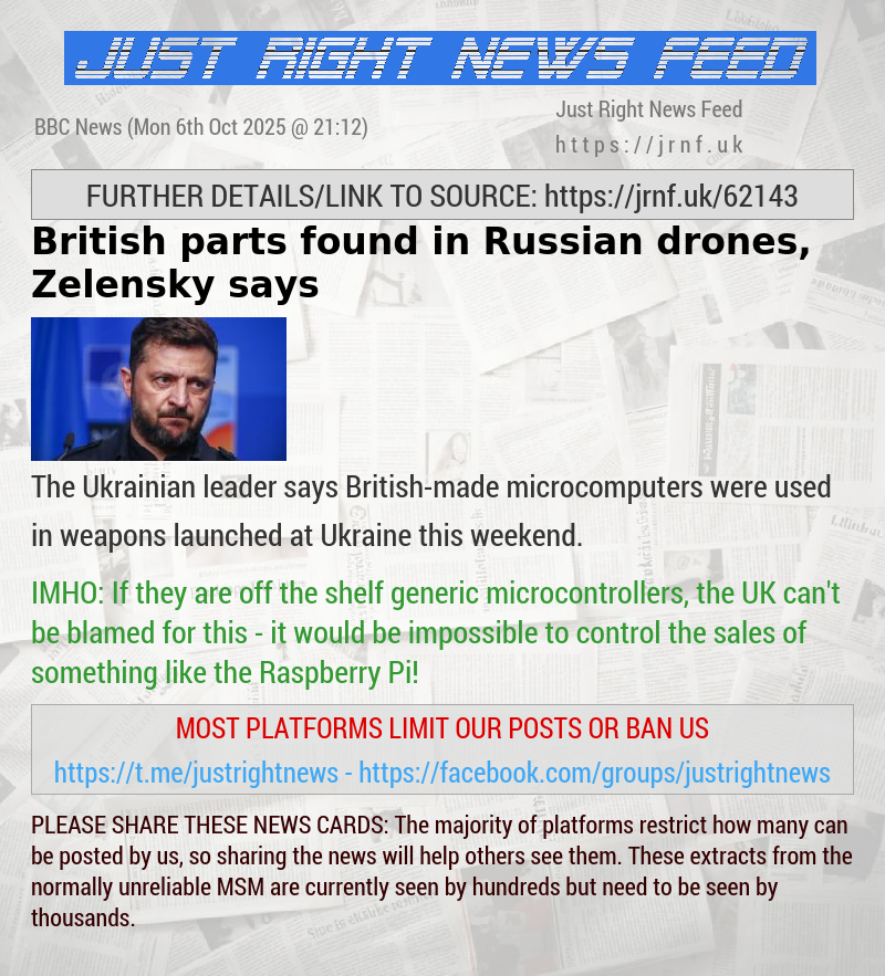 British parts found in Russian drones, Zelensky says