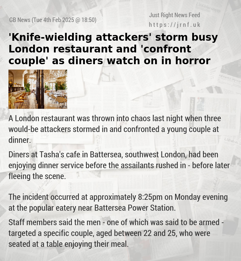 ’Knife—wielding attackers’ storm busy London restaurant and ’confront couple’ as diners watch on in horror