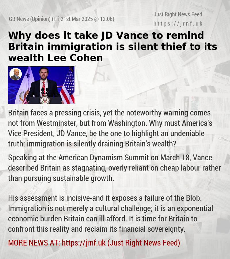 Why does it take JD Vance to remind Britain immigration is silent thief to its wealth — Lee Cohen