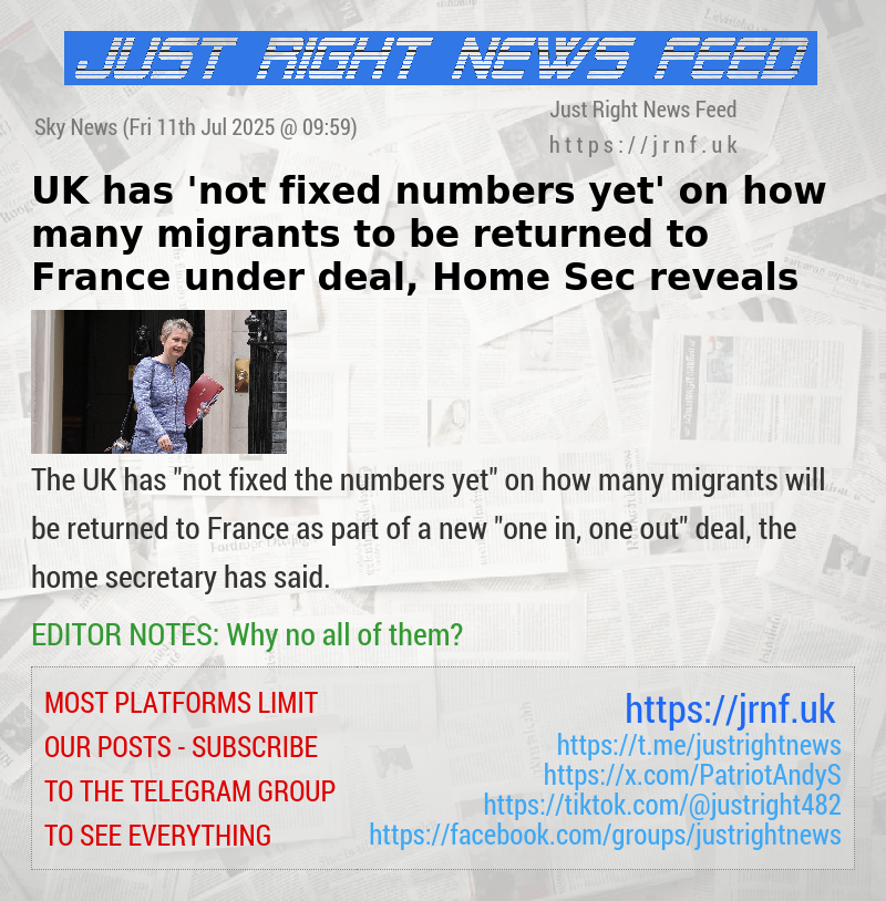 UK has ’not fixed numbers yet’ on how many migrants to be returned to France under deal, Home Sec reveals