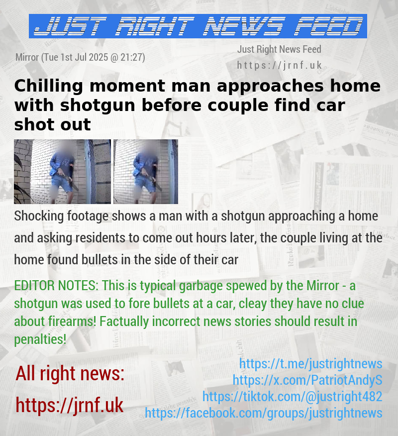 Chilling moment man approaches home with shotgun before couple find car shot out