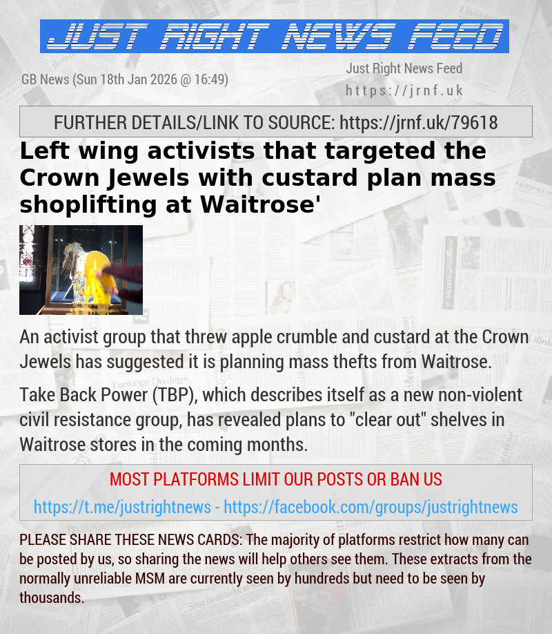 Left—wing activists that targeted the Crown Jewels with custard ‘plan mass shoplifting at Waitrose’