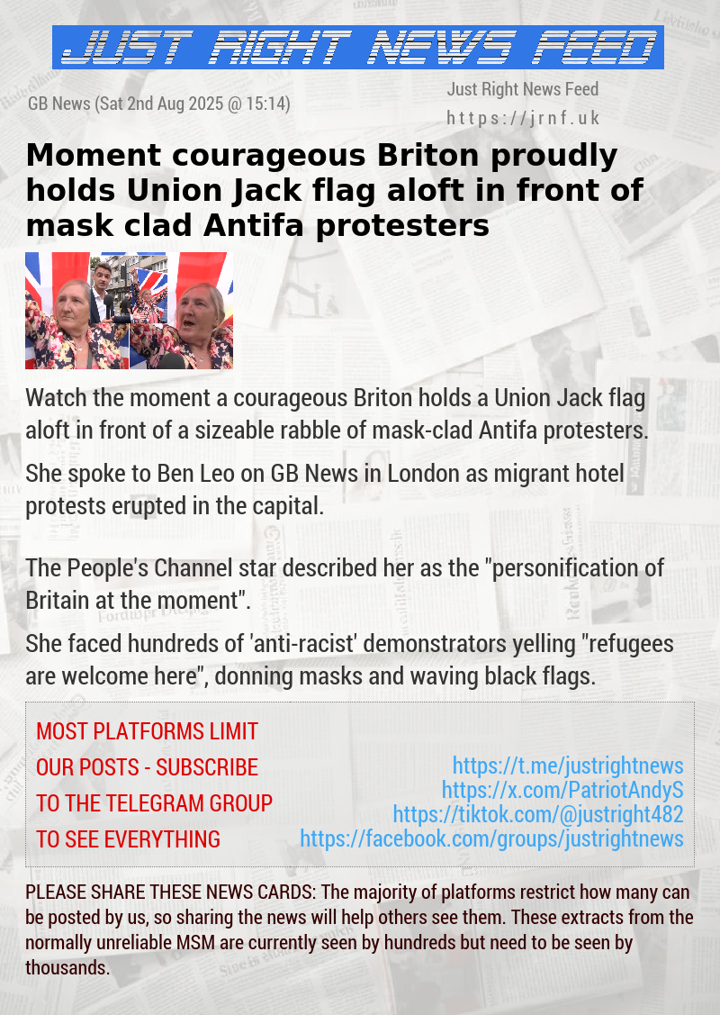 Moment courageous Briton proudly holds Union Jack flag aloft in front of mask—clad Antifa protesters