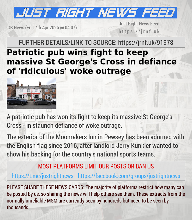 Patriotic pub wins fight to keep massive St George’s Cross in defiance of ’ridiculous’ woke outrage