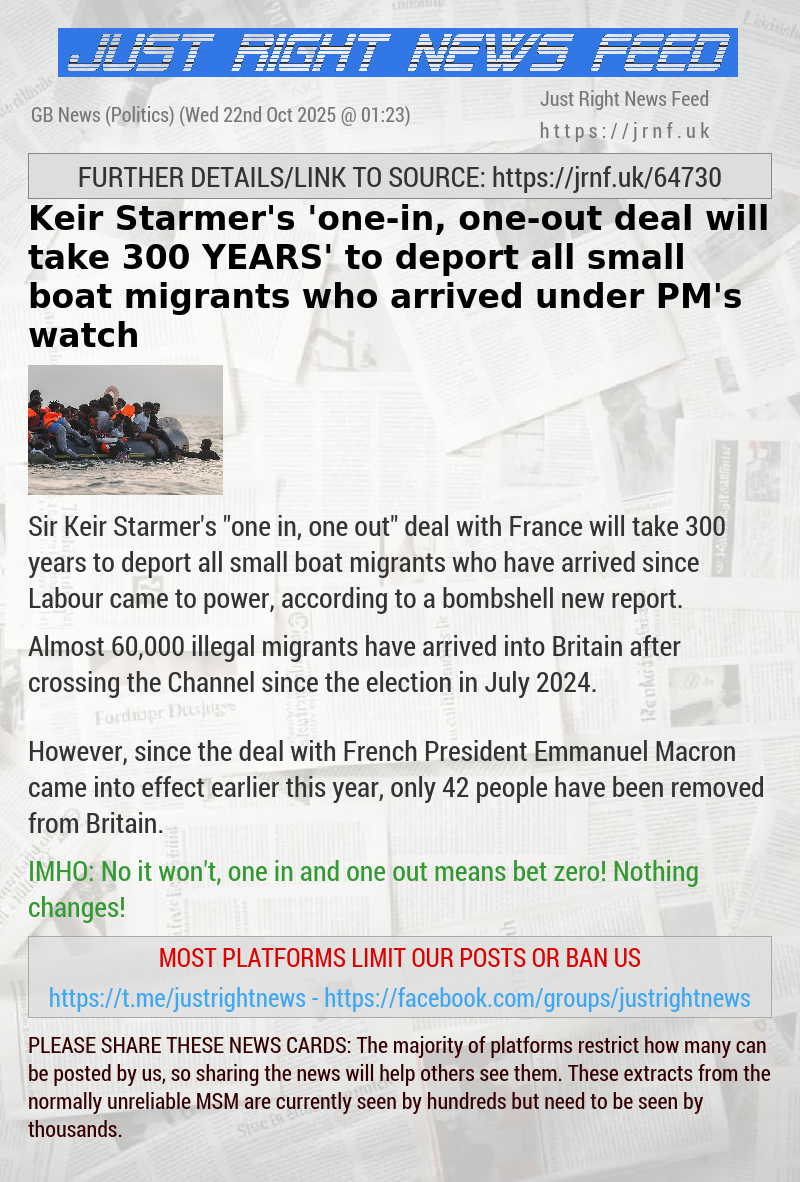 Keir Starmer’s ‘one—in, one—out deal will take 300 YEARS’ to deport all small boat migrants who arrived under PM’s watch
