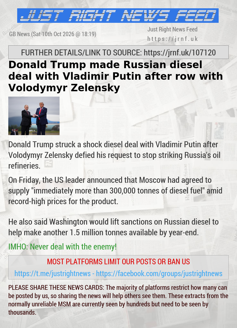Donald Trump made Russian diesel deal with Vladimir Putin after row with Volodymyr Zelensky
