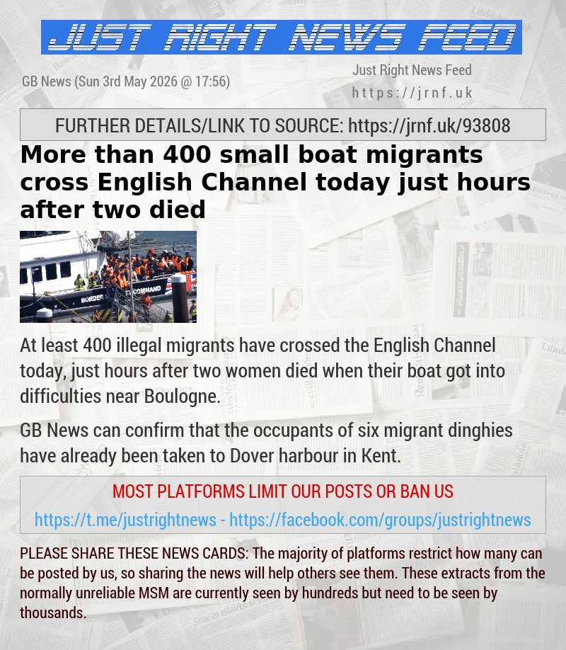More than 400 small boat migrants  cross English Channel today just hours after two died