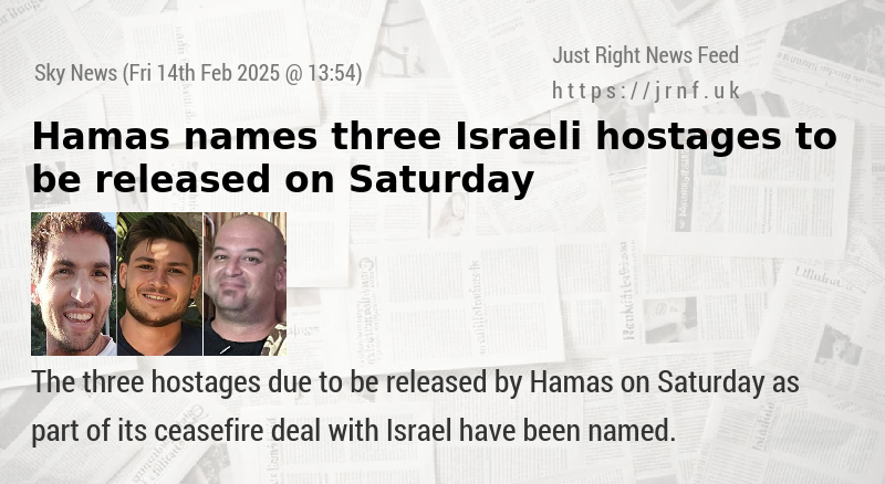 Hamas names three Israeli hostages to be released on Saturday