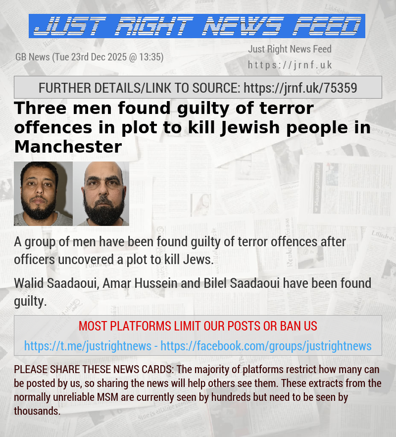Three men found guilty of terror offences in plot to kill Jewish people in Manchester