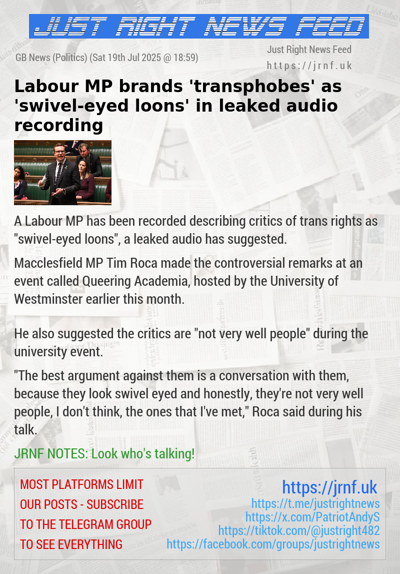 Labour MP brands ’transphobes’ as ’swivel—eyed loons’ in leaked audio recording