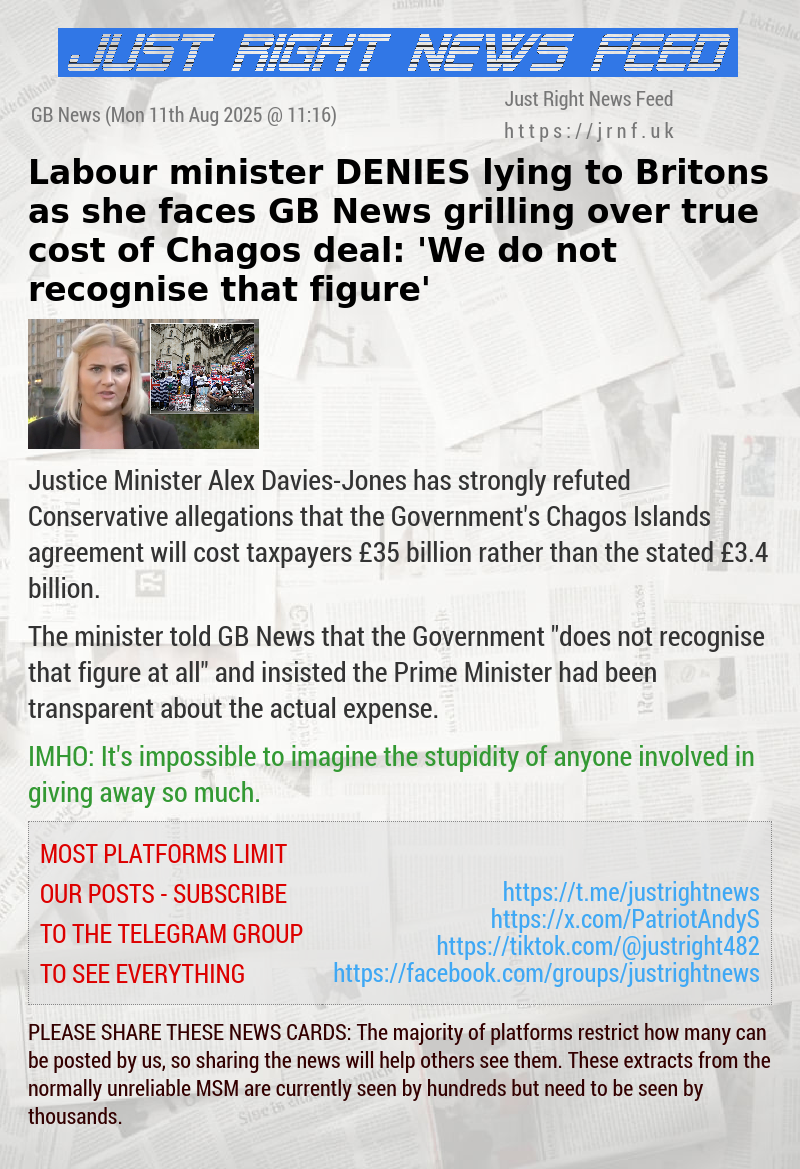 Labour minister DENIES lying to Britons as she faces GB News grilling over true cost of Chagos deal: ‘We do not recognise that figure’
