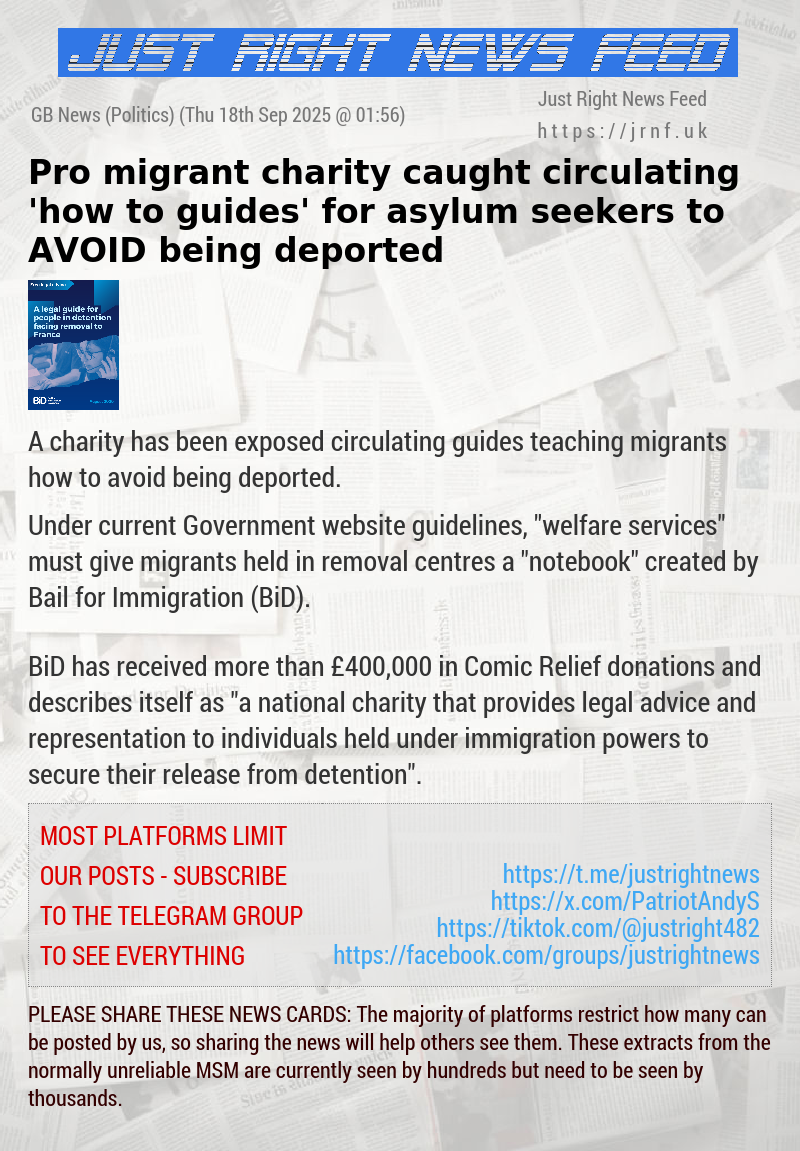 Pro—migrant charity caught circulating ’how—to guides’ for asylum seekers to AVOID being deported