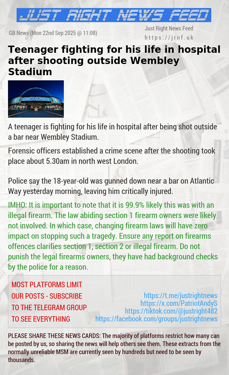 Teenager fighting for his life in hospital after shooting outside Wembley Stadium