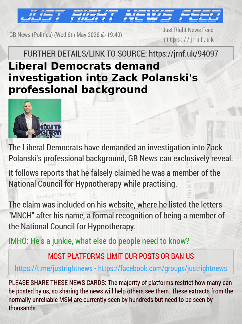 Liberal Democrats demand investigation into Zack Polanski’s professional background