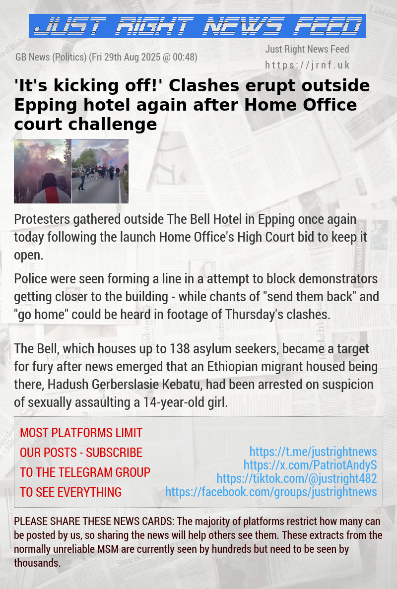 ’It’s kicking off!’ Clashes erupt outside Epping hotel again after Home Office court challenge