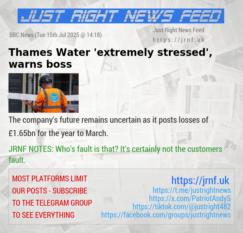 Thames Water ’extremely stressed’, warns boss