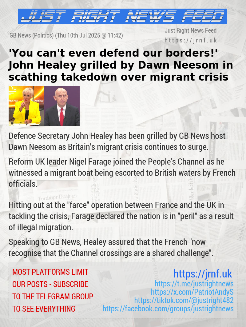 ’You can’t even defend our borders!’ John Healey grilled by Dawn Neesom in scathing takedown over migrant crisis