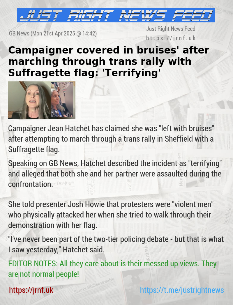 Campaigner ‘covered in bruises’ after marching through trans rally with Suffragette flag: ’Terrifying’