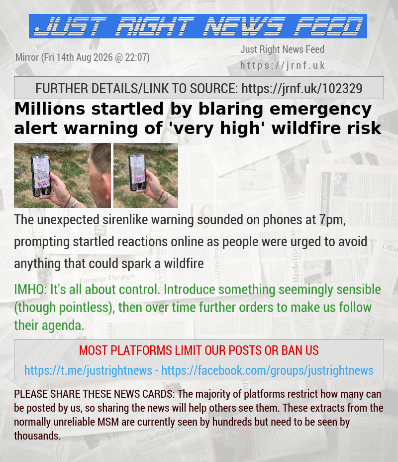 Millions startled by blaring emergency alert warning of ’very high’ wildfire risk
