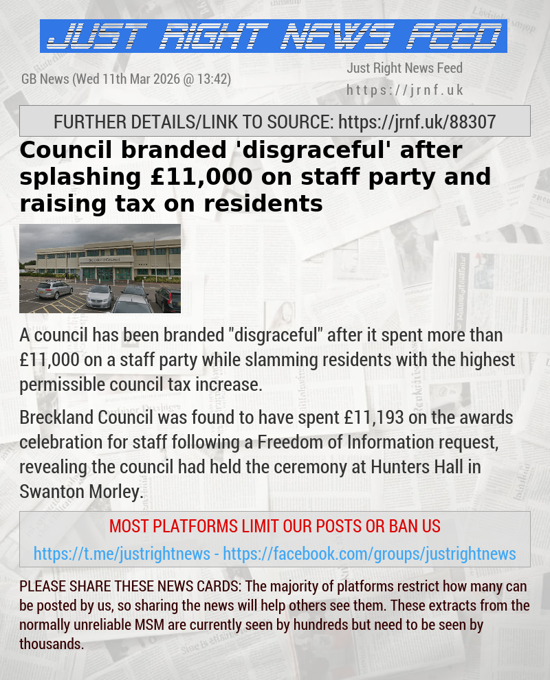 Council  branded ’disgraceful’ after splashing &pound;11,000 on staff party and raising tax on residents