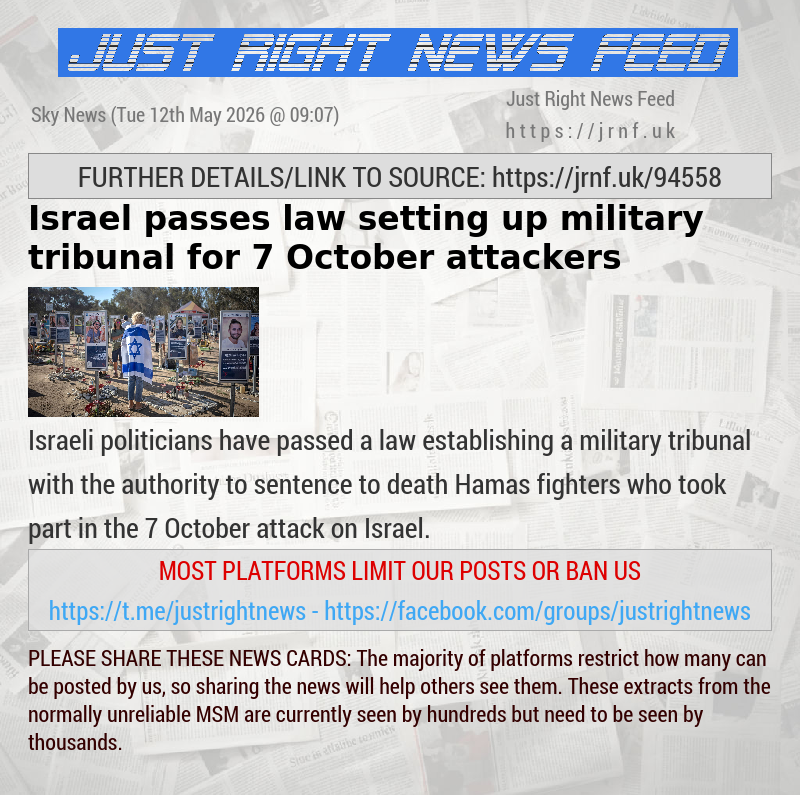 Israel passes law setting up military tribunal for 7 October attackers