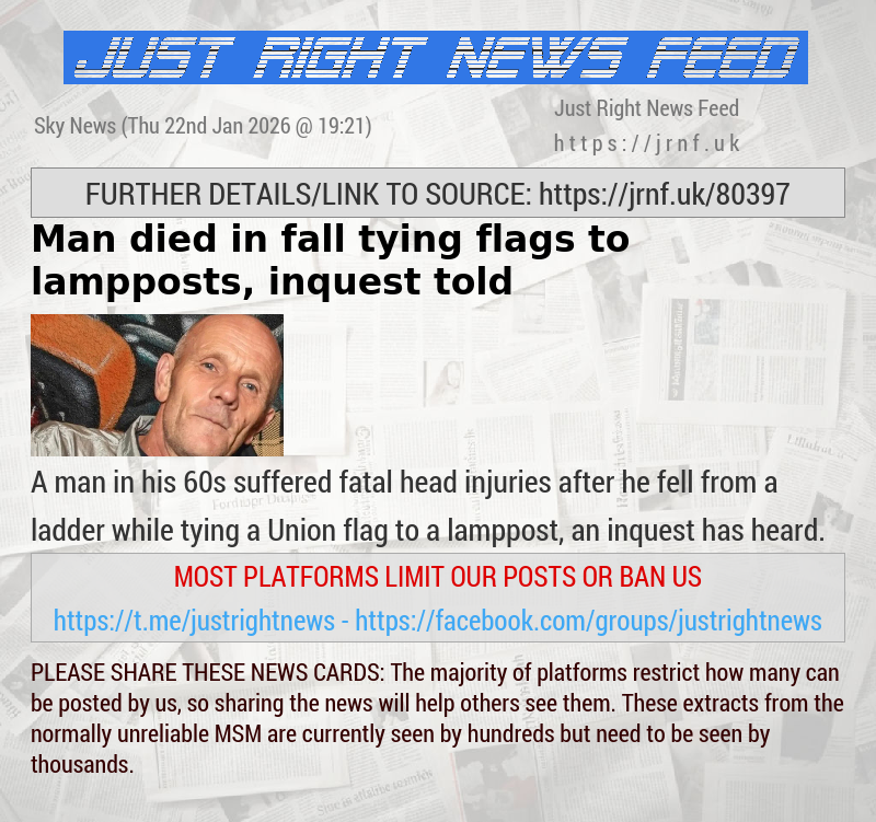 Man died in fall tying flags to lampposts, inquest told