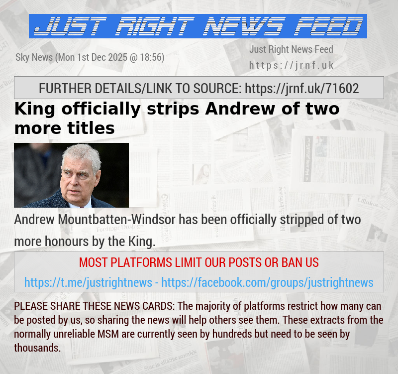 King officially strips Andrew of two more titles
