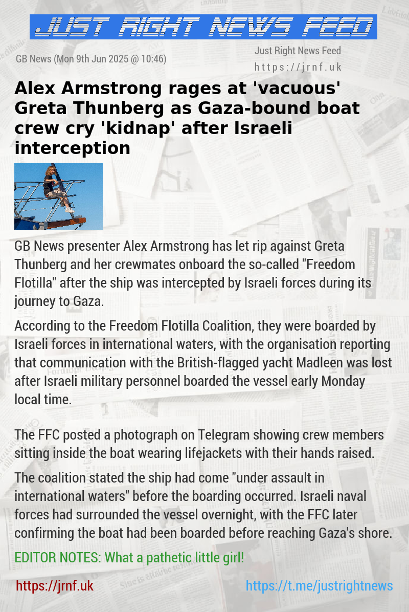 Alex Armstrong rages at ’vacuous’ Greta Thunberg as Gaza—bound boat crew cry ’kidnap’ after Israeli interception