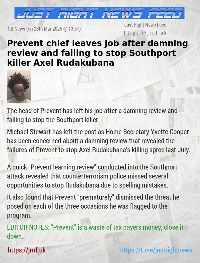 Prevent chief leaves job after damning review and failing to stop Southport killer Axel Rudakubana