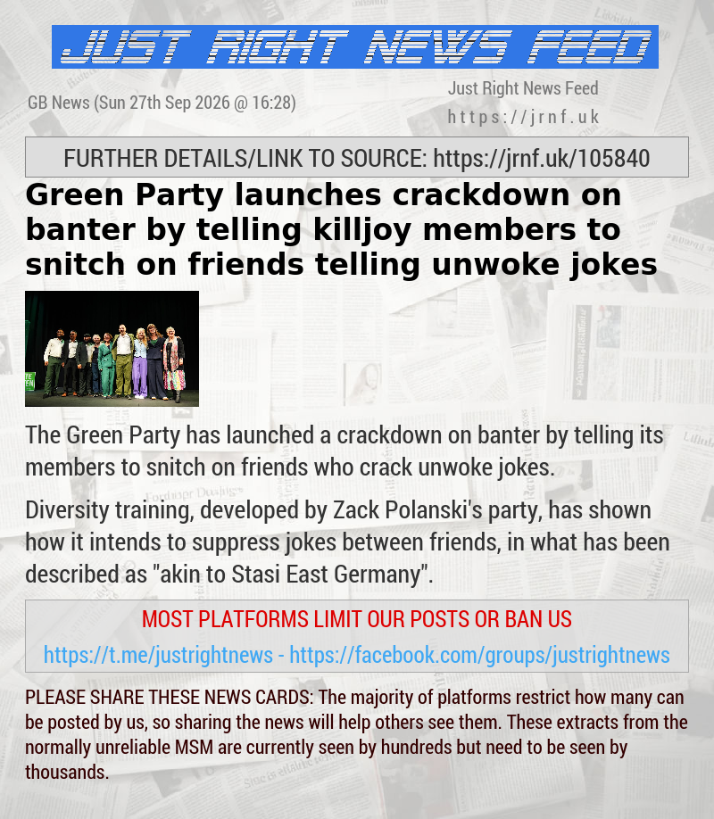 Green Party launches crackdown on banter by telling killjoy members to snitch on friends telling unwoke jokes