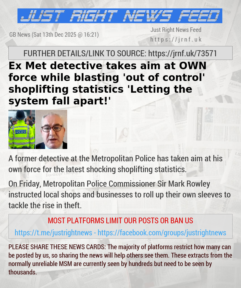 Ex—Met detective takes aim at OWN force while blasting ’out of control’ shoplifting statistics — ’Letting the system fall apart!’