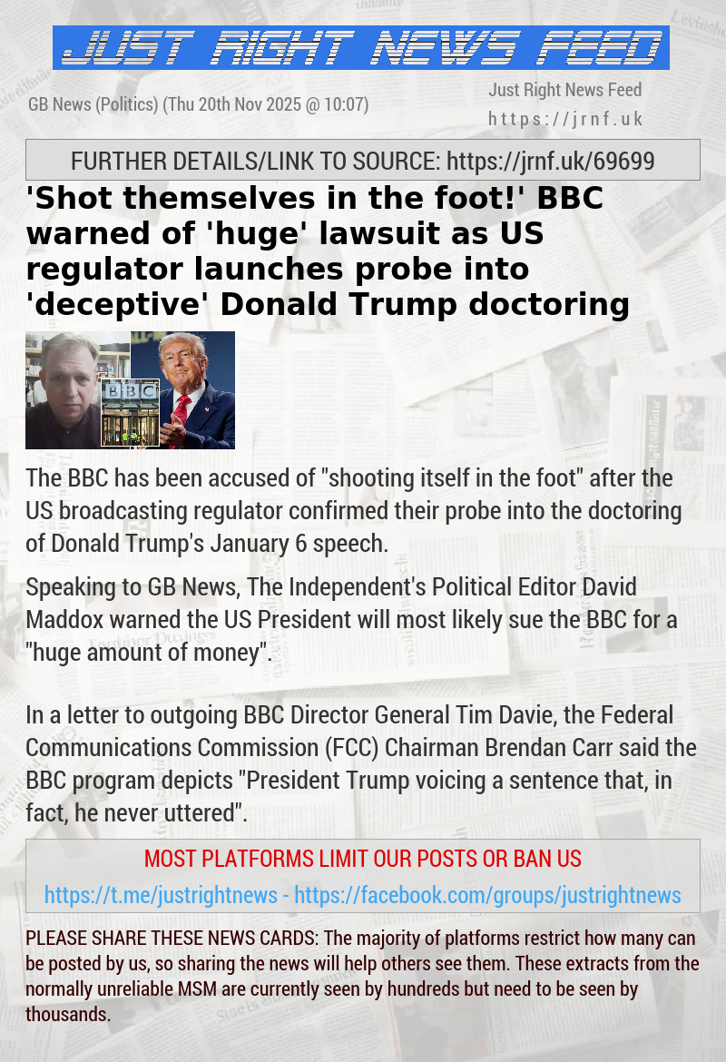 ’Shot themselves in the foot!’ BBC warned of ’huge’ lawsuit as US regulator launches probe into ’deceptive’ Donald Trump doctoring