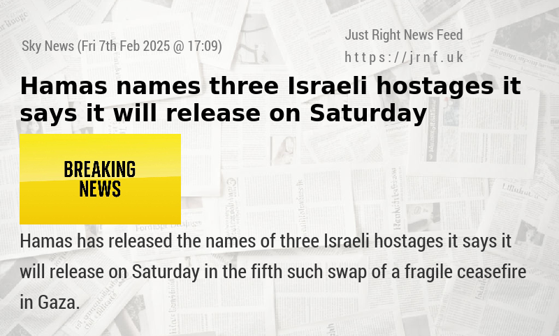 Hamas names three Israeli hostages it says it will release on Saturday