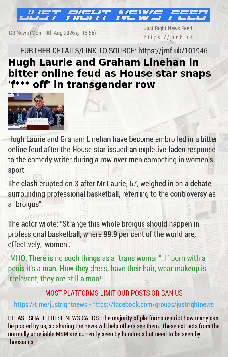 Hugh Laurie and Graham Linehan in bitter online feud as House star snaps ’f*** off’ in transgender row