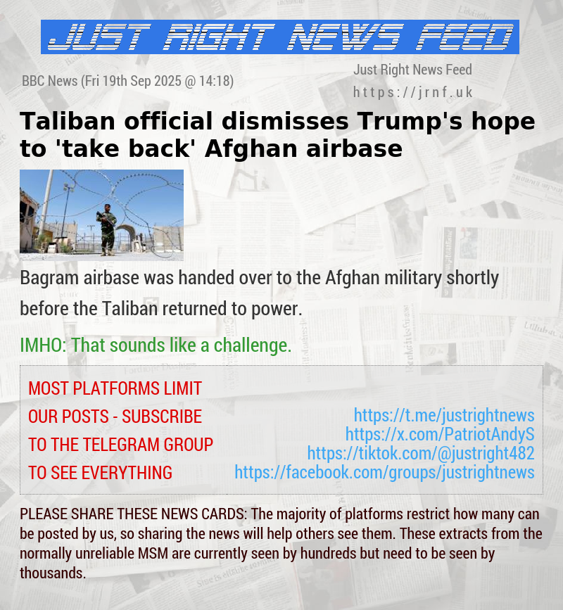 Taliban official dismisses Trump’s hope to ’take back’ Afghan airbase