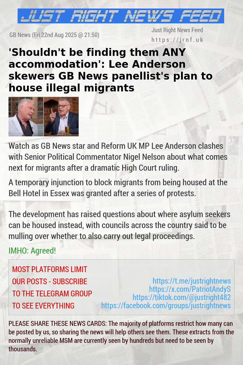 ‘Shouldn’t be finding them ANY accommodation’: Lee Anderson skewers GB News panellist’s plan to house illegal migrants