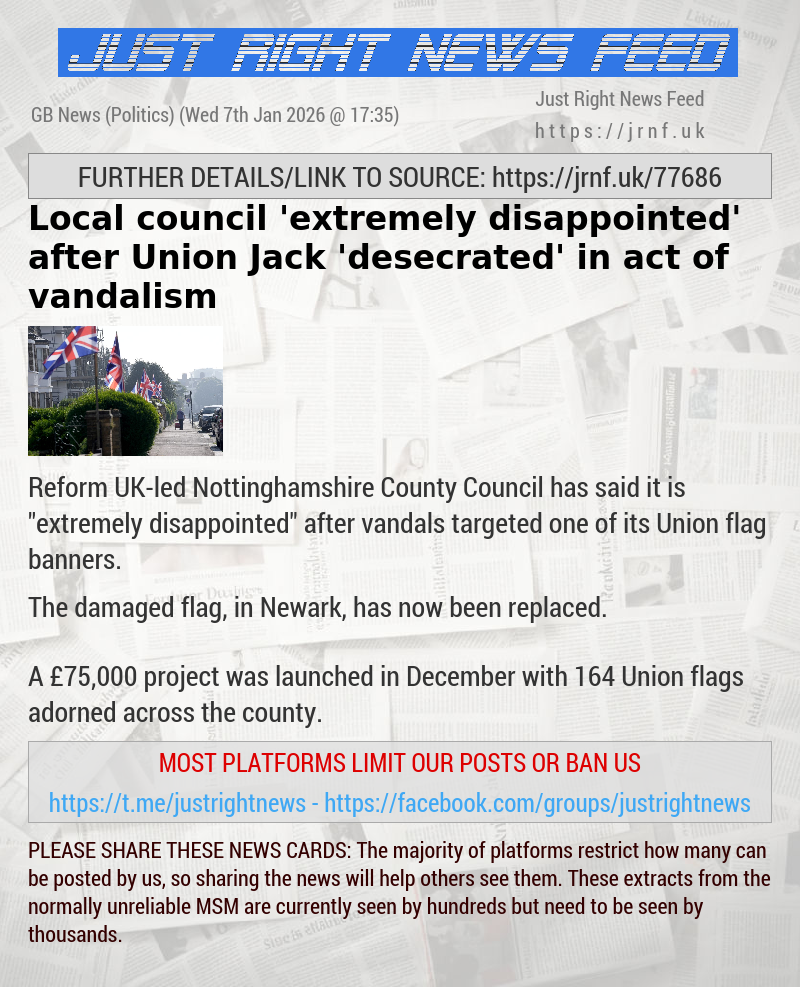 Local council ’extremely disappointed’ after Union Jack ’desecrated’ in act of vandalism
