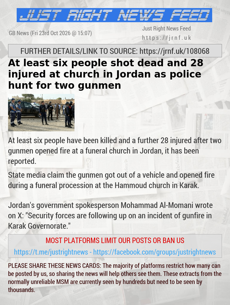 At least seven people shot dead at church in Jordan as police hunt for two gunmen