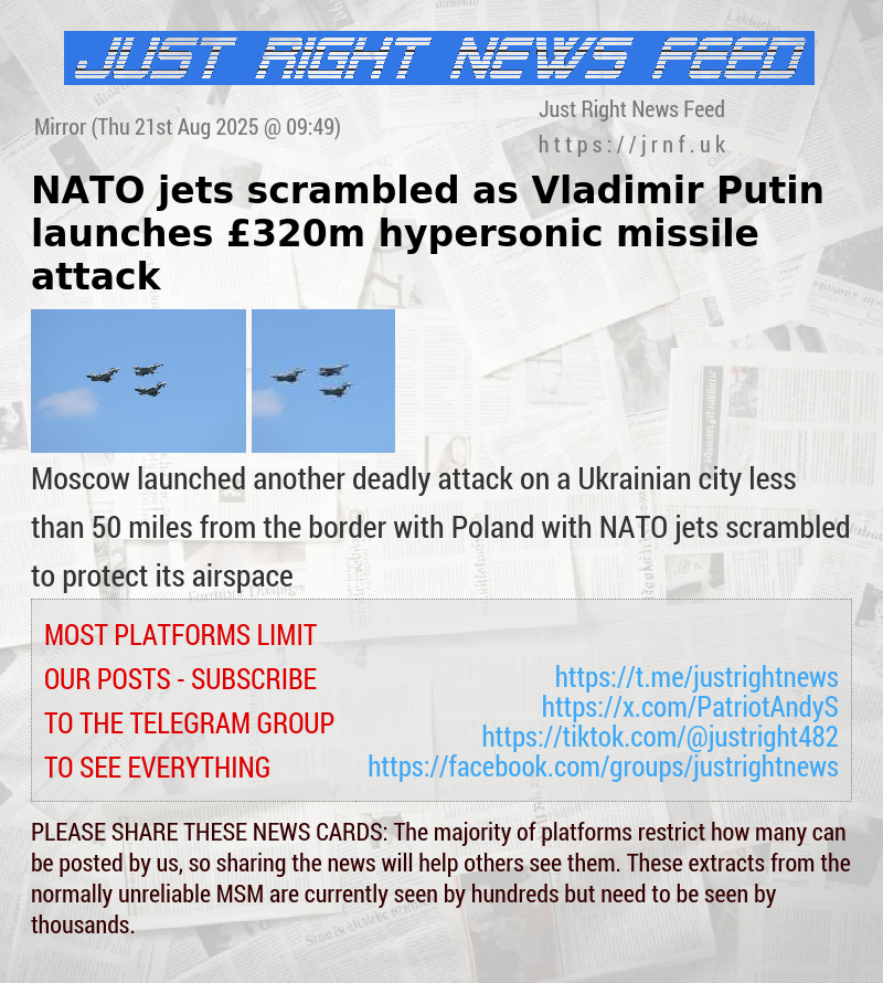 NATO jets scrambled as Vladimir Putin launches £320m hypersonic missile attack