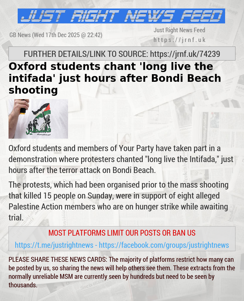 Oxford students chant ’long live the intifada’ just hours after Bondi Beach shooting