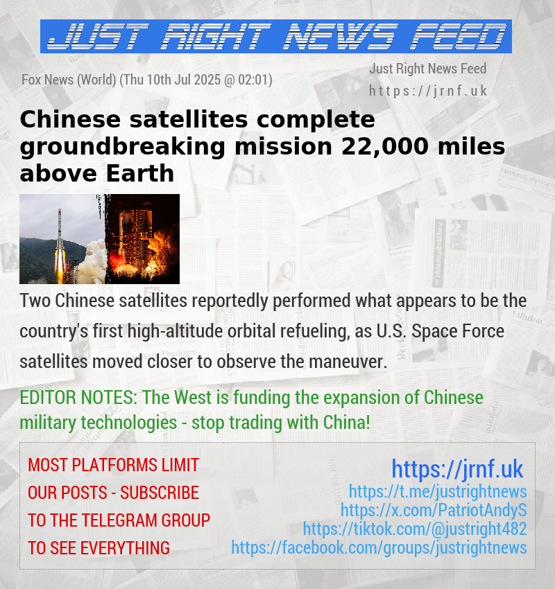 Chinese satellites complete groundbreaking mission 22,000 miles above Earth