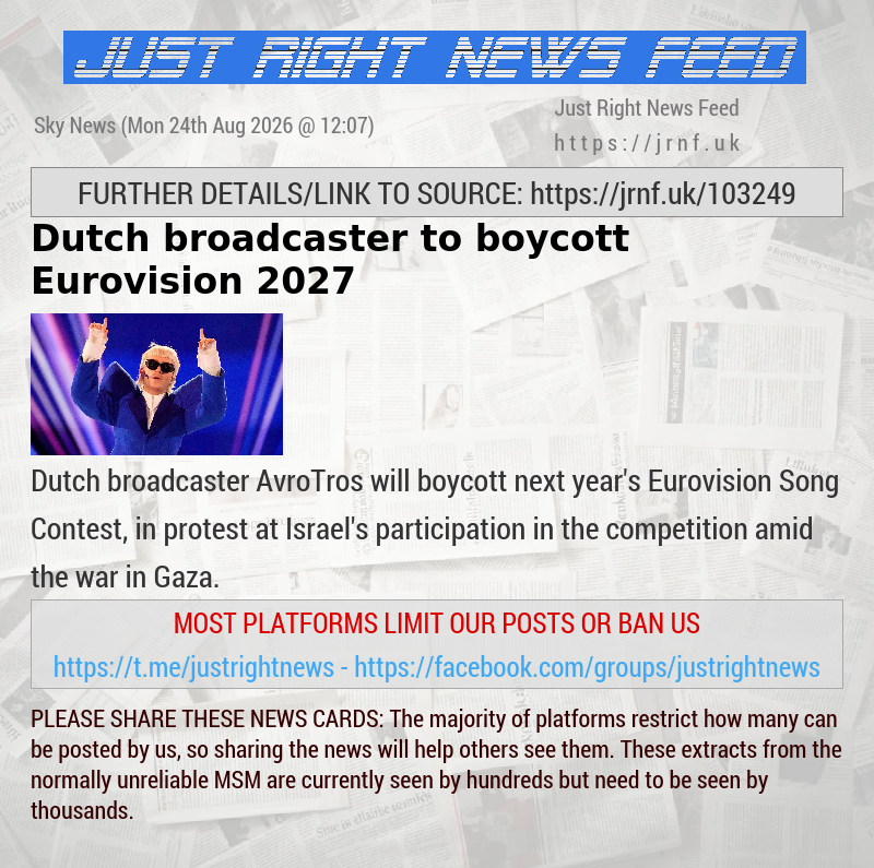 Dutch broadcaster to boycott Eurovision 2027