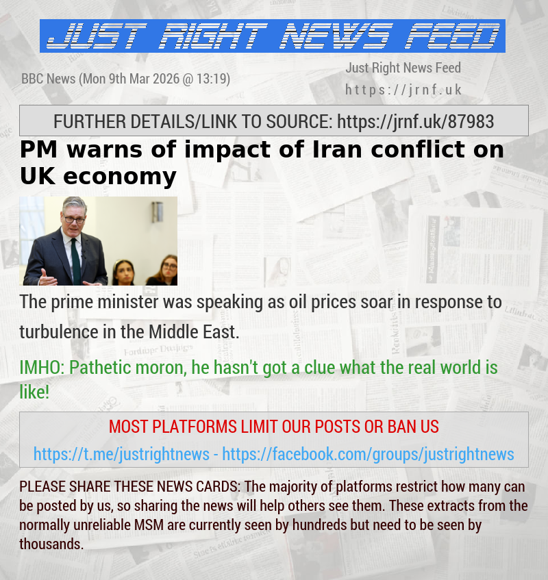 PM warns of impact of Iran conflict on UK economy