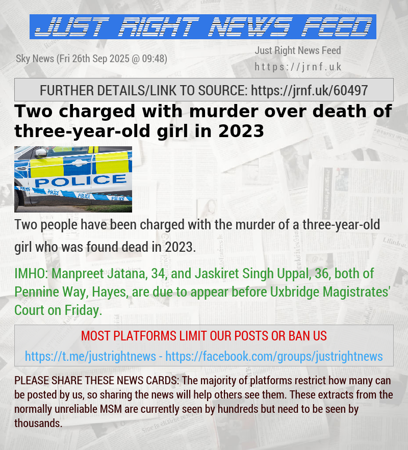 Two charged with murder over death of three—year—old girl in 2023