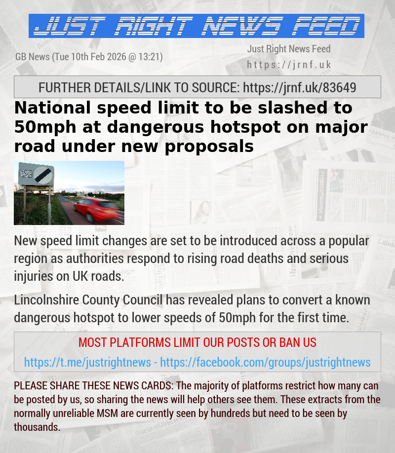 National speed limit to be slashed to 50mph at dangerous hotspot on major road under new proposals