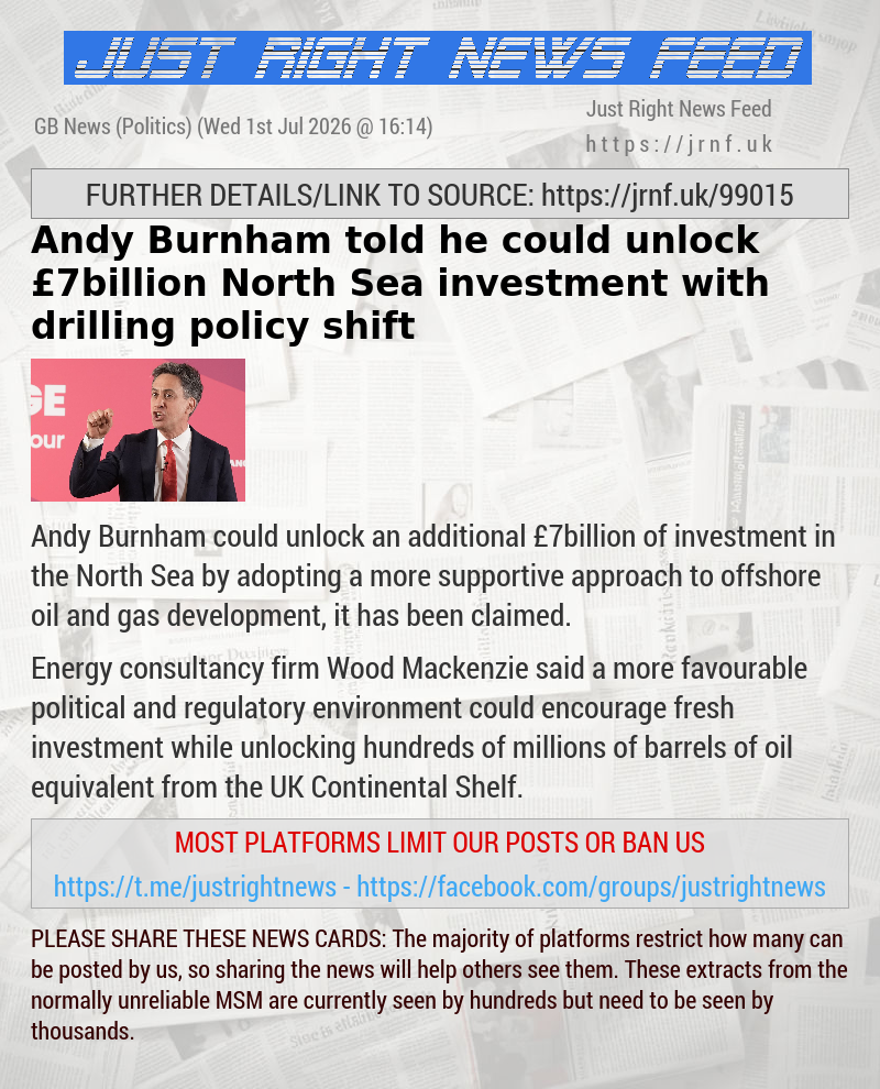Andy Burnham told he could unlock &pound;7billion North Sea investment with drilling policy shift
