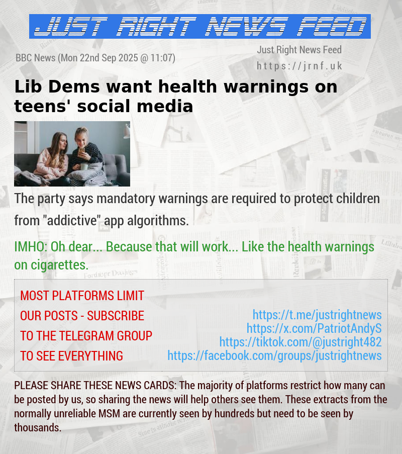 Lib Dems want health warnings on teens’ social media